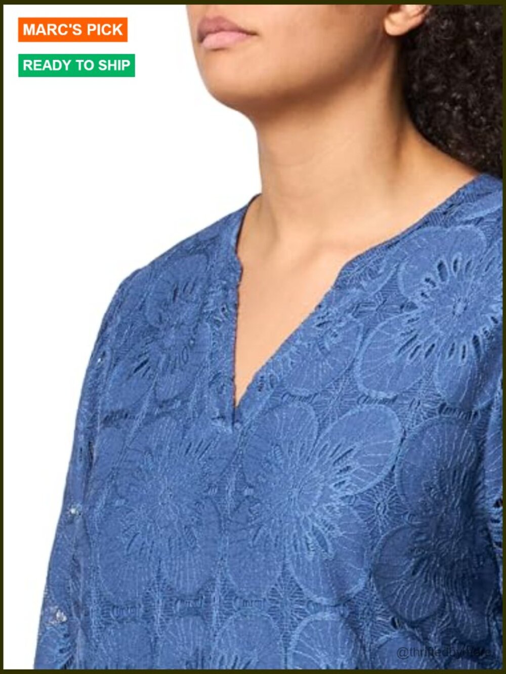 V Neck Eyelet Lace Blouse with Lining Long Sleeve Sheer Embroidery - Picture 3 of 7